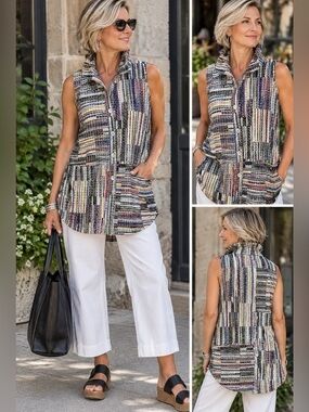 Damee Multicolor Striped Sleeveless Button-Up tunic Top Size Small